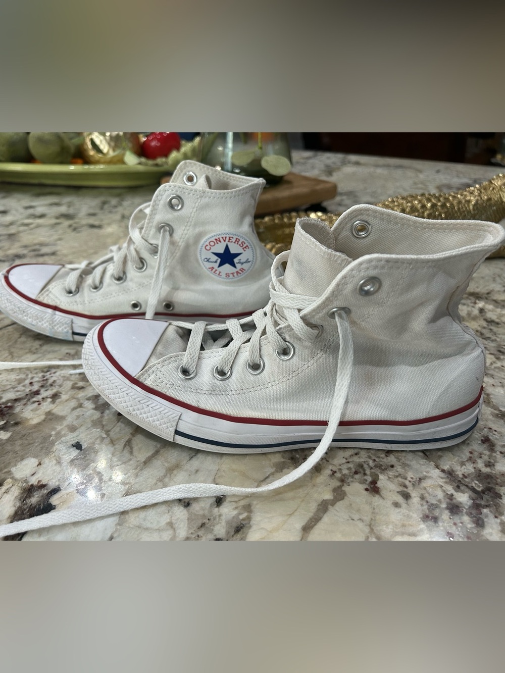 Converse High Top Sneakers in White with Red & Blue Trim